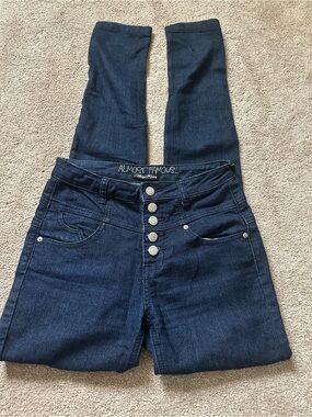 Almost Famous Dark Blue High-Rise Skinny Jeans with Button Fly